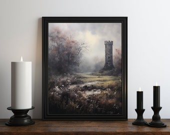 Dark Academia Castle Oil Painting, Dark Wall Art, Moody Decor, Halloween Art, Vintage Decor, Gothic Art, Witchy Print, Gothic Castle