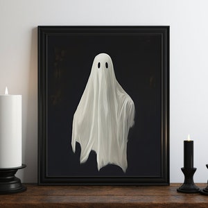 Ghost Oil Painting Wall Art Print, Halloween Decor, Spooky Season, Autumn Painting, Moody Art, Dark Academia, Gothic Victorian
