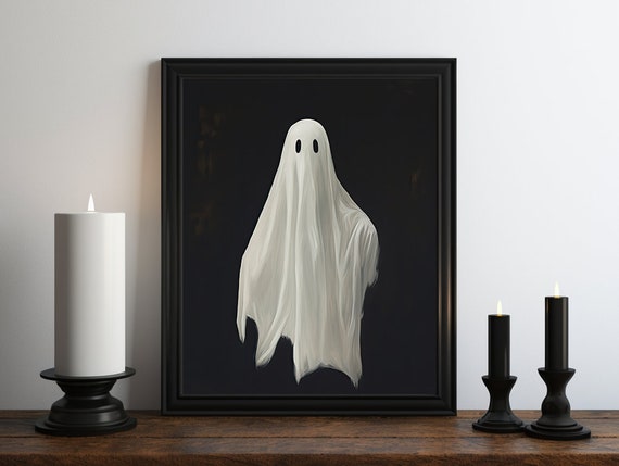 Ghost Oil Painting Wall Art Print, Halloween Decor, Spooky Season, Autumn Painting, Moody Art, Dark Academia, Gothic Victorian