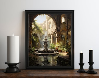 Dark Academia Nature Oil Painting Wall Art Print, Moody Library, Moody Print, Witch Room Decor, Vintage Botanical Aesthetic, Fantasy Art