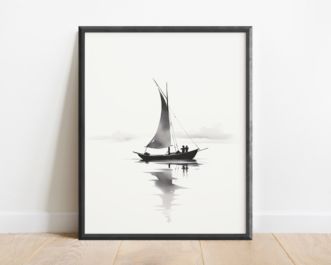 Watercolor Japanese Boat Wall Art Print Sumi E Style Kyoto Etsy