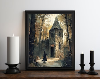 Dark Academia Witch Oil Painting Wall Art Print, Halloween Wall Art, Spooky Art, Vintage Halloween Art, Witchy Print, Dark Academia Wall Art