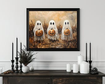 Halloween Ghosts Oil Painting Print, Dark Academia Decor, Halloween Wall Art Print, Halloween Art, Vintage Decor, Gothic Art, Witchy Print