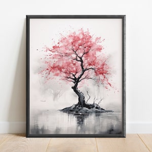 Minimalist Watercolor Sakura/Cherry Blossom Tree Wall Art Print, Nature Art, Japanese Painting, Office Decor, Botanical Art, Sakura Art