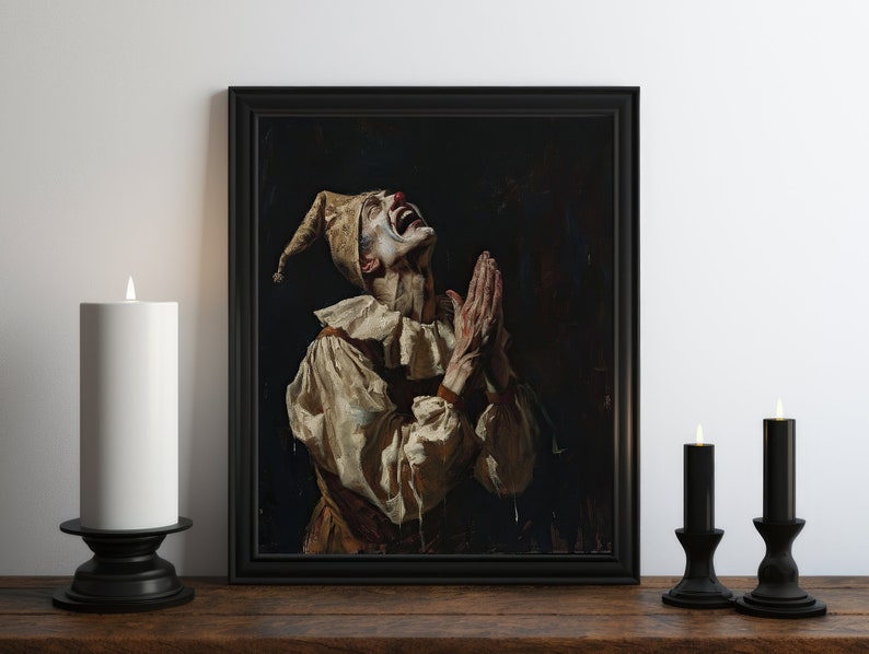 Crying Jester Wall Art Print, Accidental Renaissance Art, Clown Art