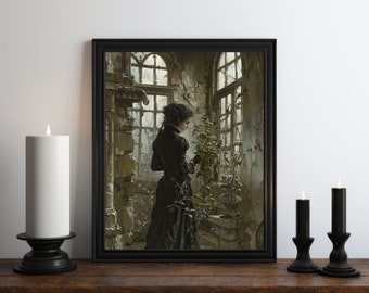 Dark Academia Nature Witch Painting, Dark Wall Art, Moody Decor, Halloween Art, Vintage Decor, Gothic Art, Witchy Print, Cottagecore Art