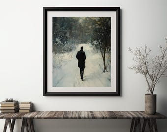Dark Academia Winter Oil Painting Wall Art Print, Winter Wall Art, Christmas Wall Art, Vintage Holiday Art, Snowy Print, Dark Academia Art