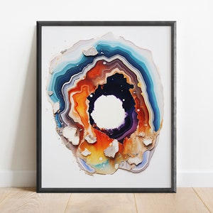 Geode Painting Wall Art Print, Rock Wall Art, Crystal Print, Geometric Art, Agate Art, Office Decor, Fossil Collector, Psychedelic Decor