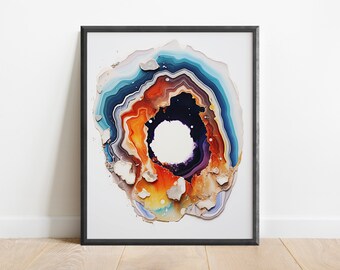 Geode Painting Wall Art Print, Rock Wall Art, Crystal Print, Geometric Art, Agate Art, Office Decor, Fossil Collector, Psychedelic Decor