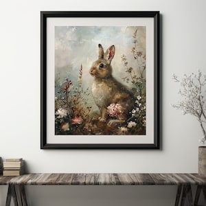 Dark Academia Victorian Rabbit Oil Painting Wall Art Print, Easter Wall Art, Gothic Wall Art, Vintage Halloween Art, Witchy Print, Tea Art