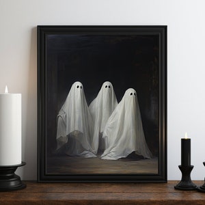 Ghosts Oil Painting Wall Art Print, Halloween Decor, Spooky Season, Autumn Painting, Moody Art, Dark Academia, Gothic Victorian