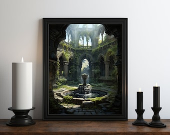 Dark Academia Nature Oil Painting Wall Art Print, Moody Library, Moody Print, Witch Room Decor, Vintage Botanical Aesthetic, Fantasy Art