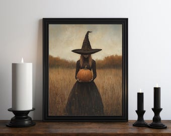 Halloween Witch Oil Painting Wall Art Print, Halloween Wall Art, Halloween Print, Vintage Halloween Art, Witchy Print, Victorian Decor