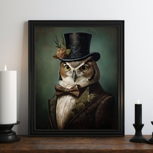 Owl Victorian Oil Painting, Dark Academia, Owl Art, Moody Decor, Cottagecore Wall Art, Vintage Decor, Gothic Art, Owl Decor, Witchy Print