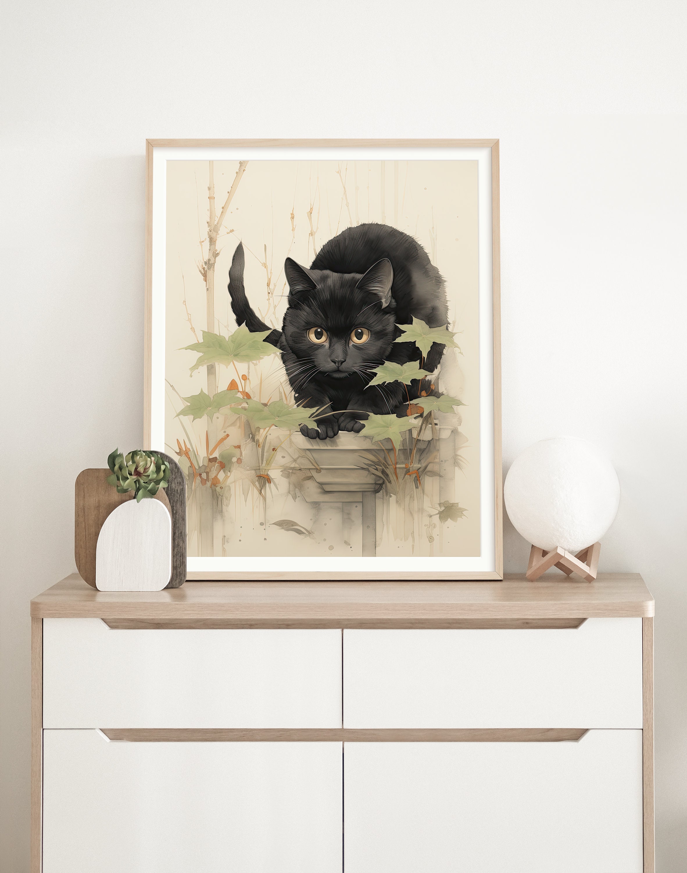 Watercolor Black Cat Wall Art Print Cat Art Summer Decor - Etsy