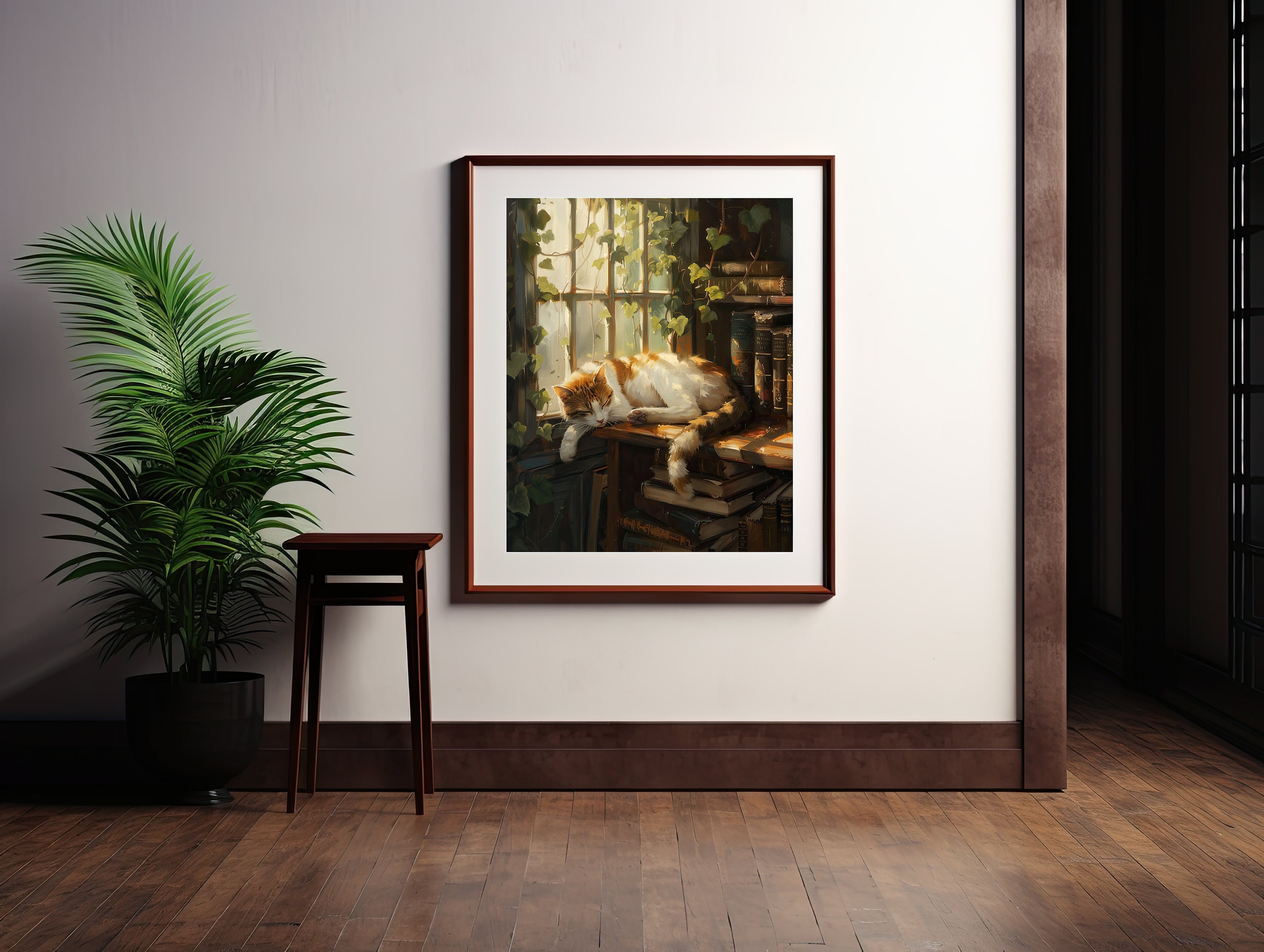 Dark Academia Cat Oil Painting Wall Art Print, Flower Shop, Cat Print ...