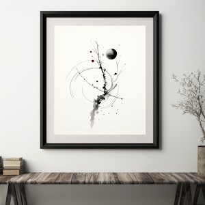 Watercolor Abstract Sakura Branch Wall Art Print, Sumi E Style, Kyoto Decor, Asian Design, Buddhist Art, Zen Painting, Edo Art, Japanese Art