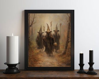 Dark Academia Witches Oil Painting, Dark Wall Art, Moody Decor, Halloween Art, Vintage Decor, Gothic Art, Witchy Print, Haunted Art, Occult