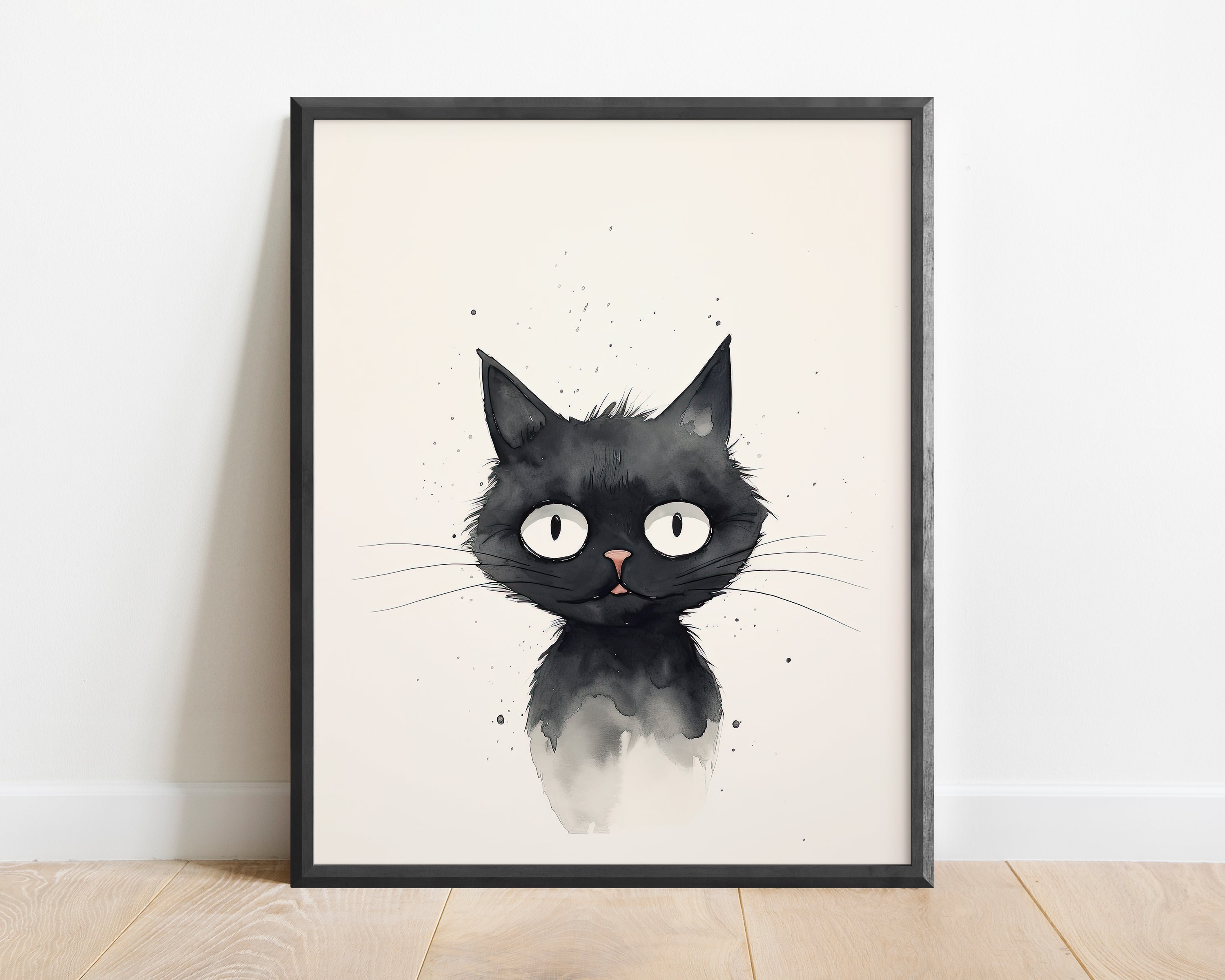 Minimalist Watercolor Black Cat Wall Art Print, Cat Art, Summer Decor ...