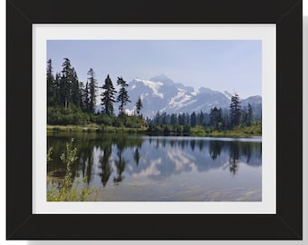 Washington State Mountain Framed Poster | Mt Shuksan at Picture Lake Mt Baker Forest | Pacific Northwest | North Cascades Photo Mountain Art