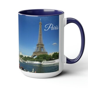 Eiffel Tower Mug 15oz | Francophile Gift | Paris France themed gifts | Seine River | French Landmarks | Parisian Skyline Cup | France Lover