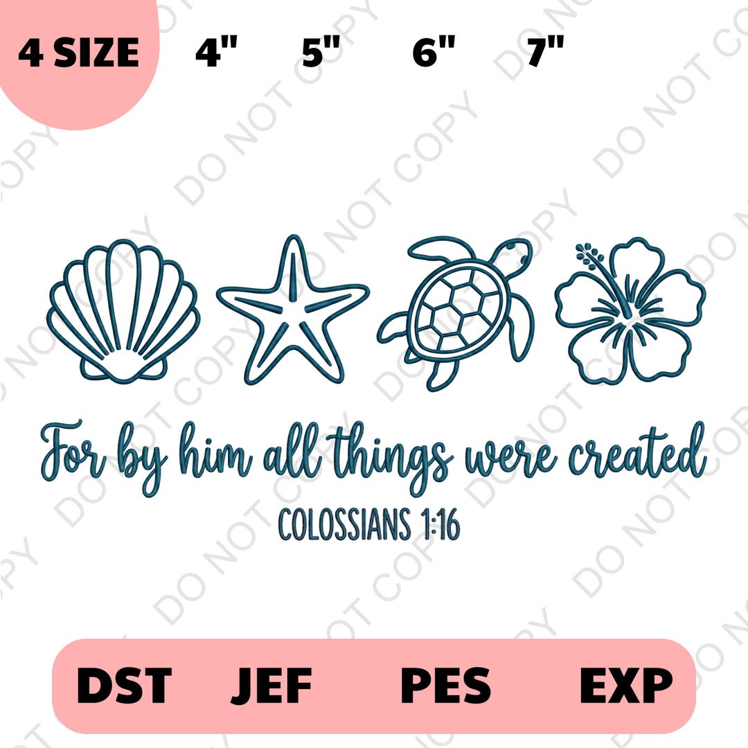 Seashell Scriptures Seashell Bible Verse Embroidery Design, Coastal Faith Ocean Pattern ...
