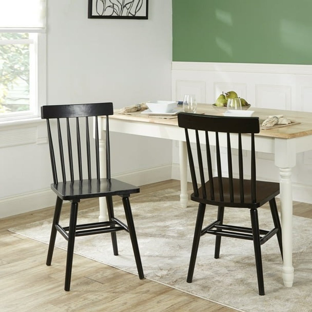 Classic Black Wood Dining Chairs With Sturdy Black Wood Set Etsy