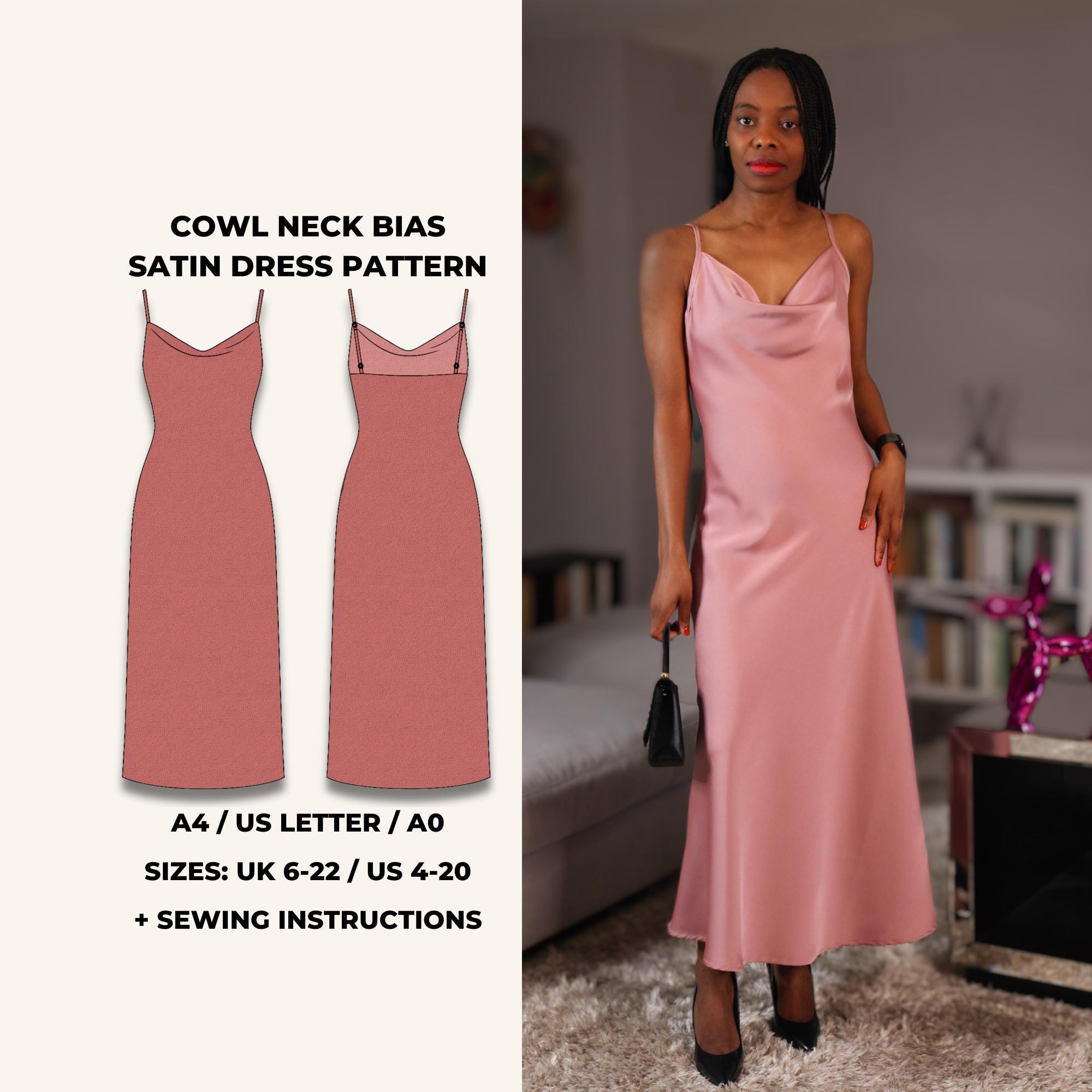satin cowl neck dress pattern Halter Cowl Neck Mini Dress Sewing Pattern (PDF Digital Download)