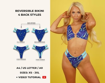 Patron de couture bikini réversible | Bande latérale, 4 styles de dos (Patron PDF)