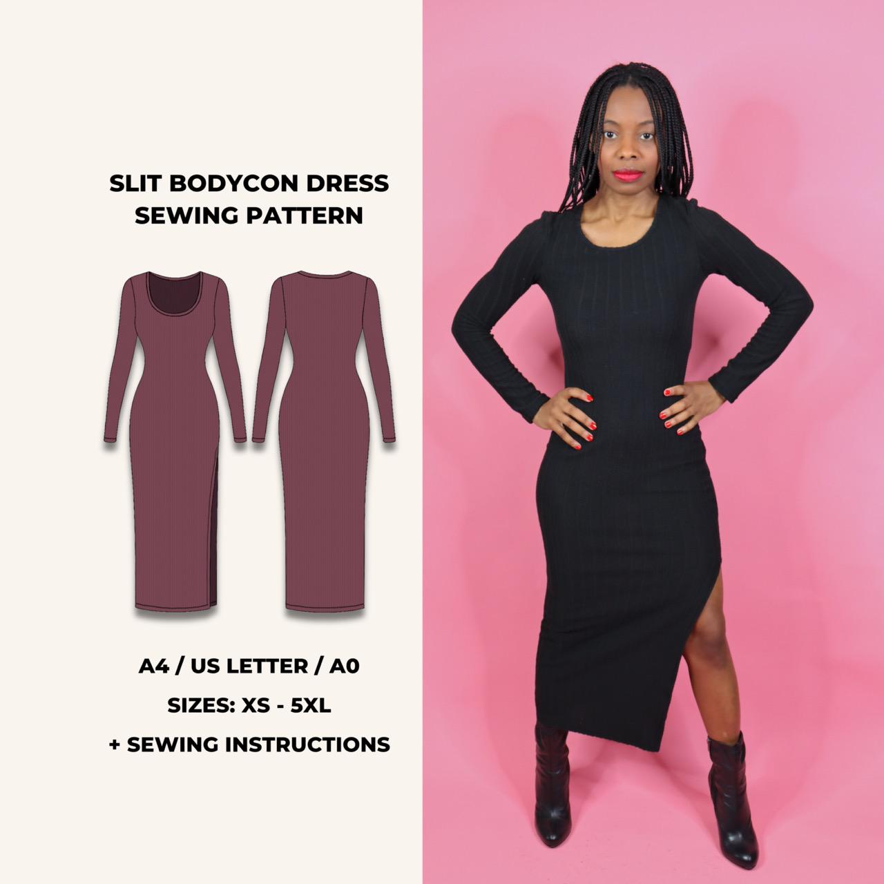 Bodycon Long Sleeve Dress Pattern - Etsy
