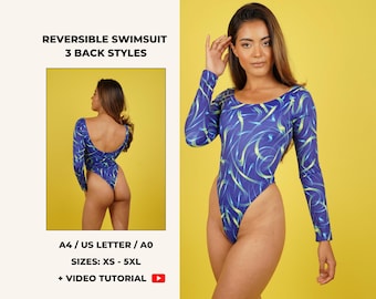 Long Sleeve One Piece Swimsuit Sewing Pattern, High Cut Cheeky Fit PDF (XS-5XL)