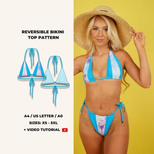 Triangle Bikini Top Sewing Pattern – Reversible Halter Bikini Top PDF, Colour Block Swimwear, Bikini Top Sewing Pattern for Women