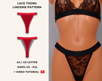 Naaipatroon kanten string lingerie, XS-XXL (pdf-patroon)
