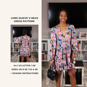 V Neck Midi Dress Sewing Pattern | Easy Beginner Pattern | Plus Sizes XS-5XL | Perfect for Summer and Evening Events | PDF Digital Download