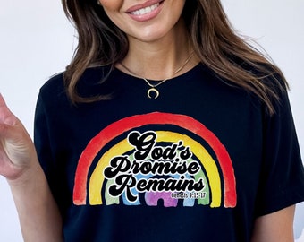Gods Promise Remains Rainbow Shirt Mom Tshirt With Genesis 9 15-17 for Mom Christian TShirt With Rainbow Shirt Bible Verse Tee