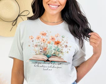 Wildflower Book Illustration T-Shirt | Floral Open Book Watercolor Tee