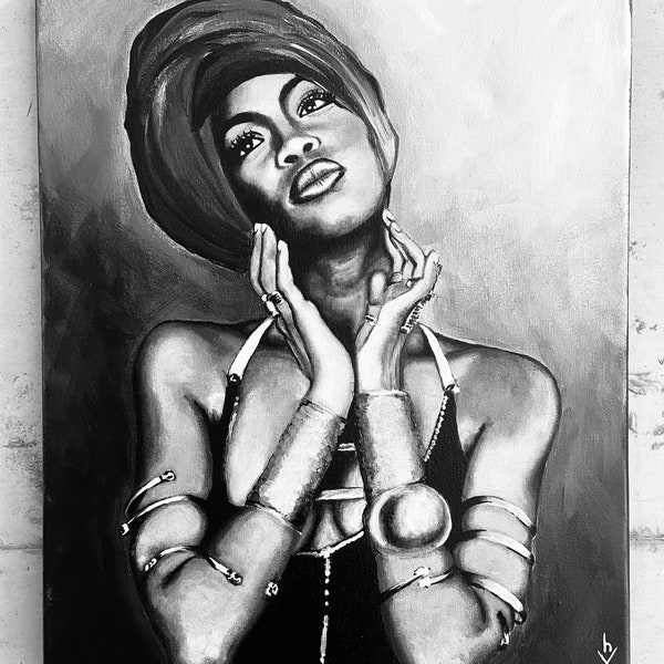 Original portrait of Erykah Badu, acrylic on canvas.