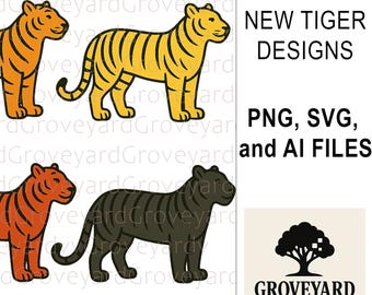 Tiger Clipart Bundle – 4 Tiger Designs in SVG PNG AI Format for Cricut, Stickers, Sublimation, and Digital Crafts