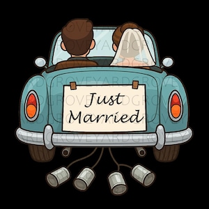 Just Married Car Clipart Bundle Wedding PNG SVG AI Files | Bride Groom Classic Stickers | Vintage Wedding Cars Clipart | Scrapbook Printable