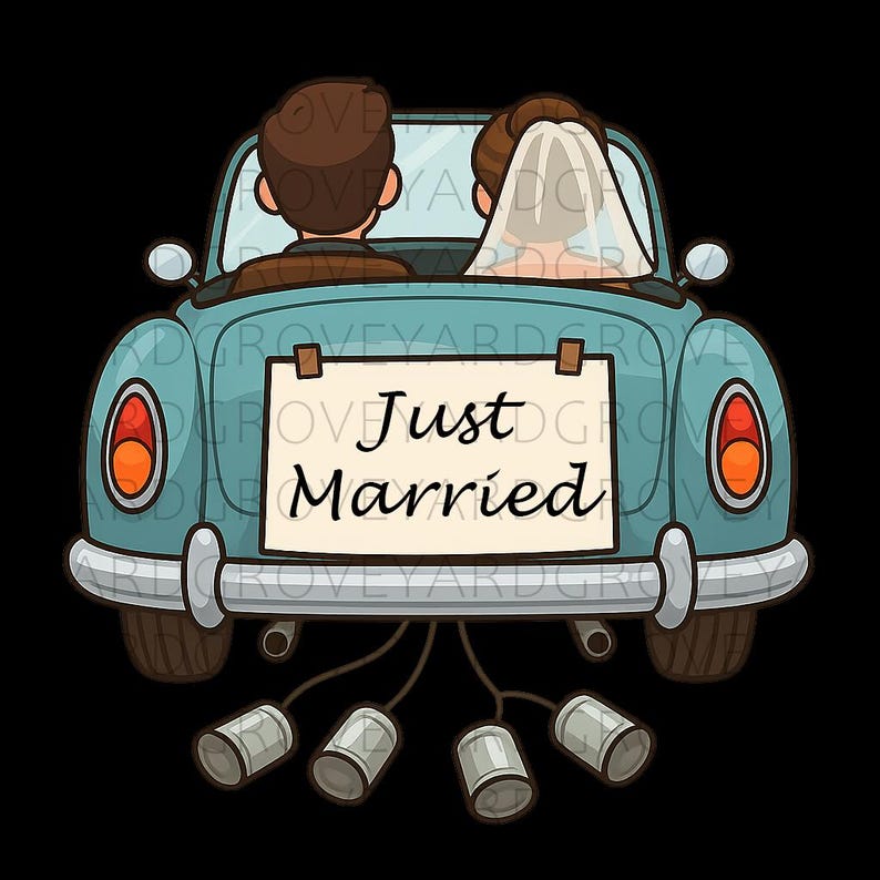 Just Married Car Clipart Bundle Wedding PNG SVG AI Files | Bride Groom ...