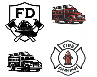 Firefighter SVG Bundle | Fire Dept Logos, Red Line Flag, Fire Truck Clipart, Badge & Rescue PNG, Fire Emblem Print, First Responder Designs