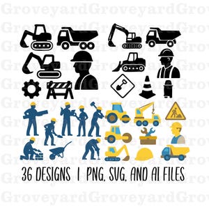 Construction SVG Clipart Set | Excavator SVG PNG Bulldozer Clipart Dump Truck Cricut Digger Heavy Equipment Vehicle Truck Bundle | Download