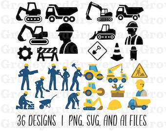 Construction SVG Clipart Set | Excavator SVG PNG Bulldozer Clipart Dump Truck Cricut Digger Heavy Equipment Vehicle Truck Bundle | Download