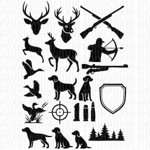 Jagd Silhouette SVG Bundle | Hirschjagd, Ente, Bogen, Geweih, Buck, Hirschkopf, Jagdsaison, Jäger Cricut, PNG Clipart Pack AI Dateien