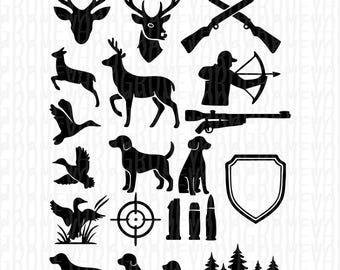 Hunting Silhouette SVG Bundle | Deer Hunting, Duck, Bow, Antlers, Buck, Deer Head, Hunting Season, Hunter Cricut, PNG Clipart Pack AI Files