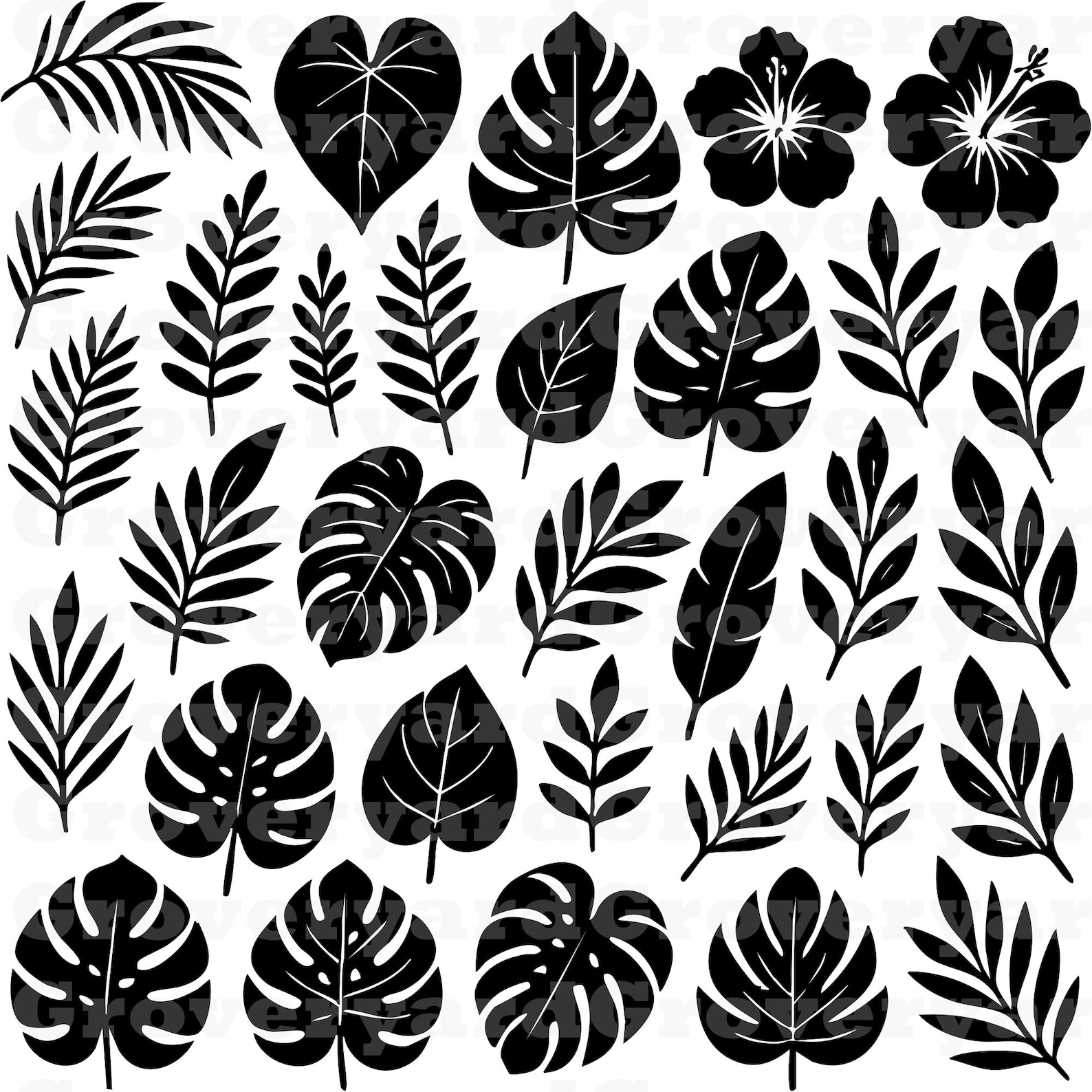 Tropical Leaves SVG Jungle Clipart Bundle, Monstera Cutting Files, Palm ...