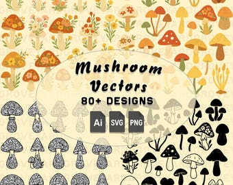 Mushroom SVG Bundle Floral Fungi Clipart | Mushrooms Vector PNG AI Files | Mandala Silhouette Cut Files for Cricut & Sublimation Download