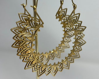 Golden earrings, ethnic brass earrings, boho, handmade