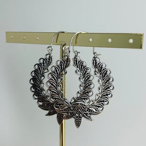 Silver earrings, creole/ethnic brass earrings, boho, handmade