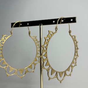 Golden earrings, ethnic brass earrings, boho, handmade
